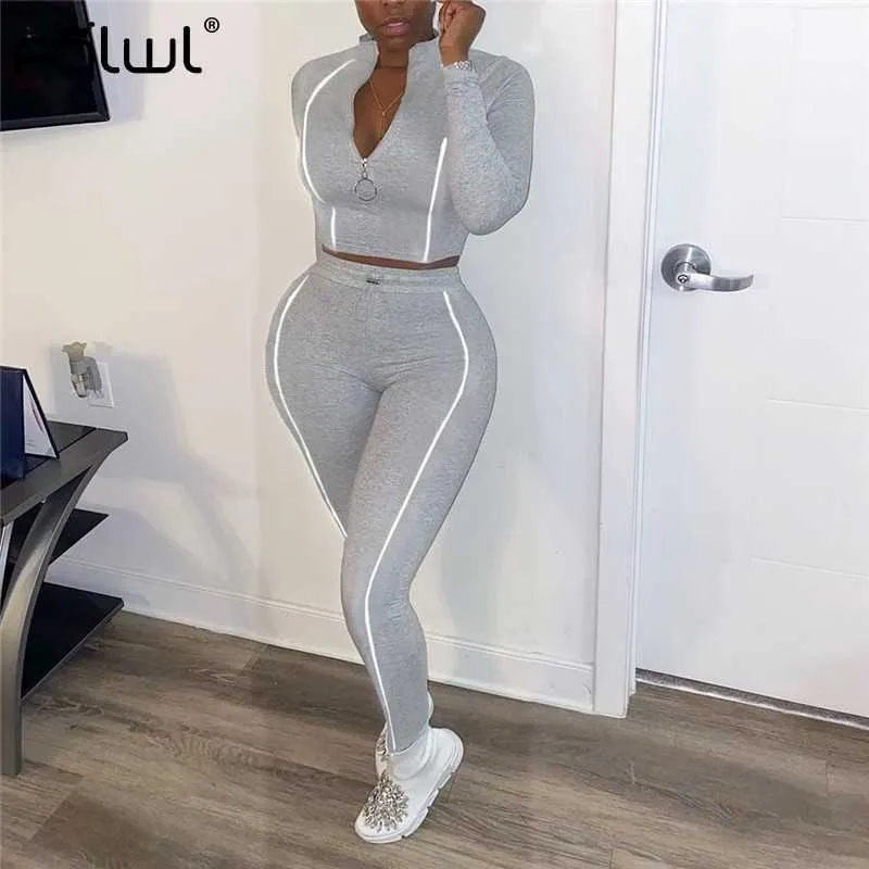 FQLWL Streetwear automne 2 deux pièces ensemble femmes tenue survêtements femme à manches longues haut court Joggers femmes correspondant ensemble survêtement Y0625