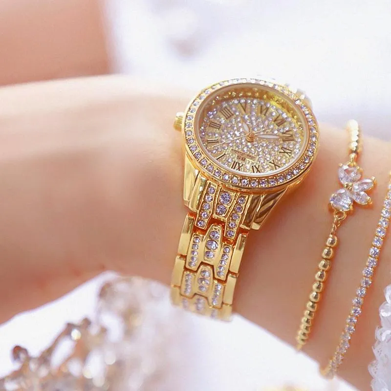 Montres à Quartz pour femmes, célèbre robe supérieure, or, diamant, horloge dorée, 268m, 2021