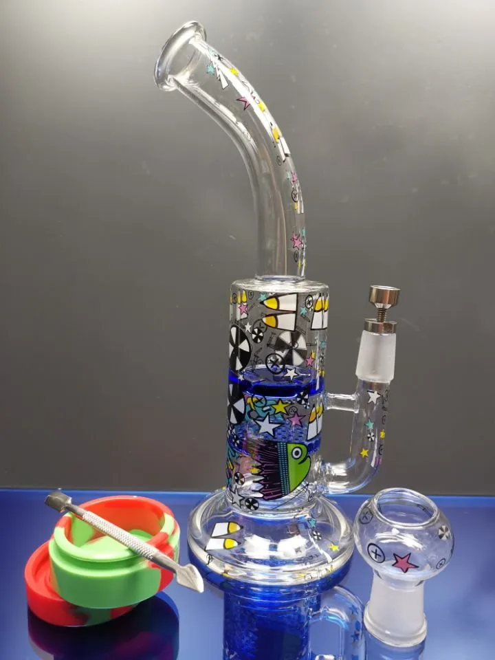 Glazen bong met kleursticker honingraat turbine perc glazen waterpijp dab rig met titanium nagel 18,8 mm gewricht sestshop