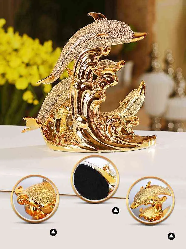 ヨーロッパの結婚式の装飾工芸品セラミッククリエイティブルーム装飾手芸のゴールドイルカ馬装飾211101