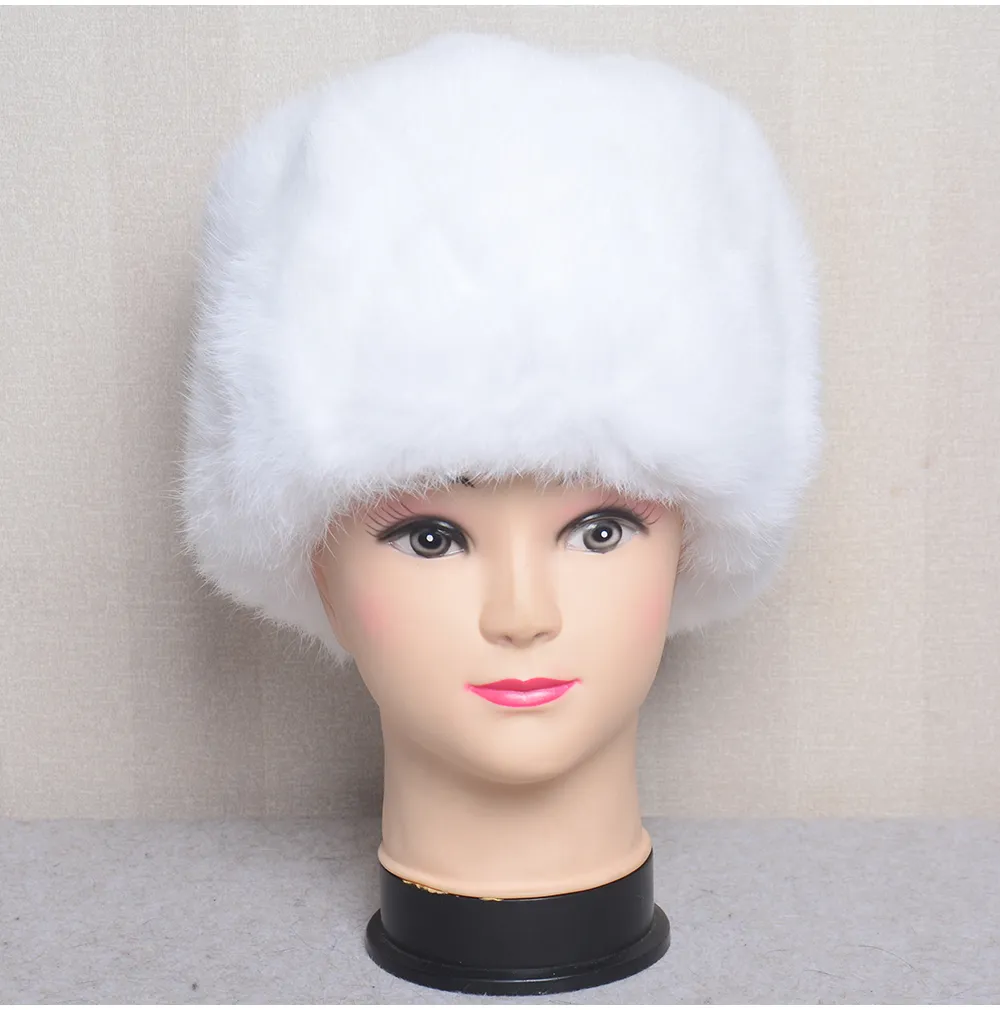 Sombrero de bombardero de piel de conejo para mujer, gorro cálido de invierno para mujer, gorro grueso Natural Real de Rusia