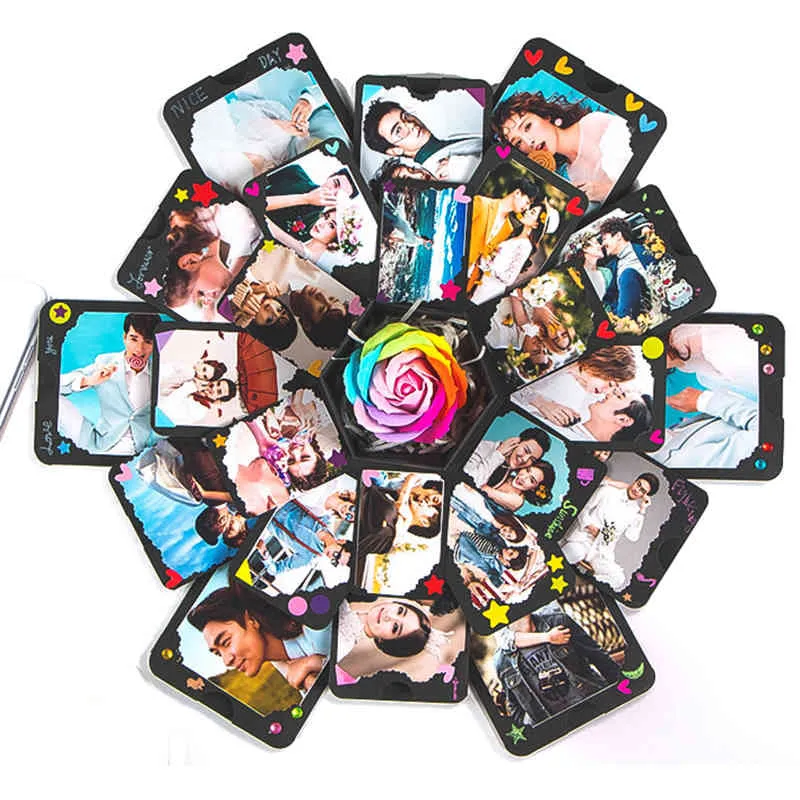 Hexagon Surprise Explosion Box DIY Handmade Scrapbook Photo Album Wedding Gift Box for Valentine Christmas Gift Boxes 210323