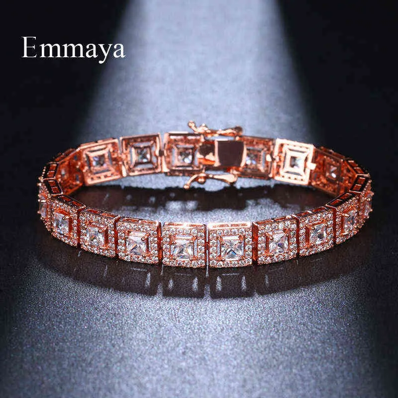 EMMAYA Classical Model Regular Square Sparking Bracelet Full Of Cubic Zircon Three Colors FOr Women&Girls Distinctive Dress-up 211124