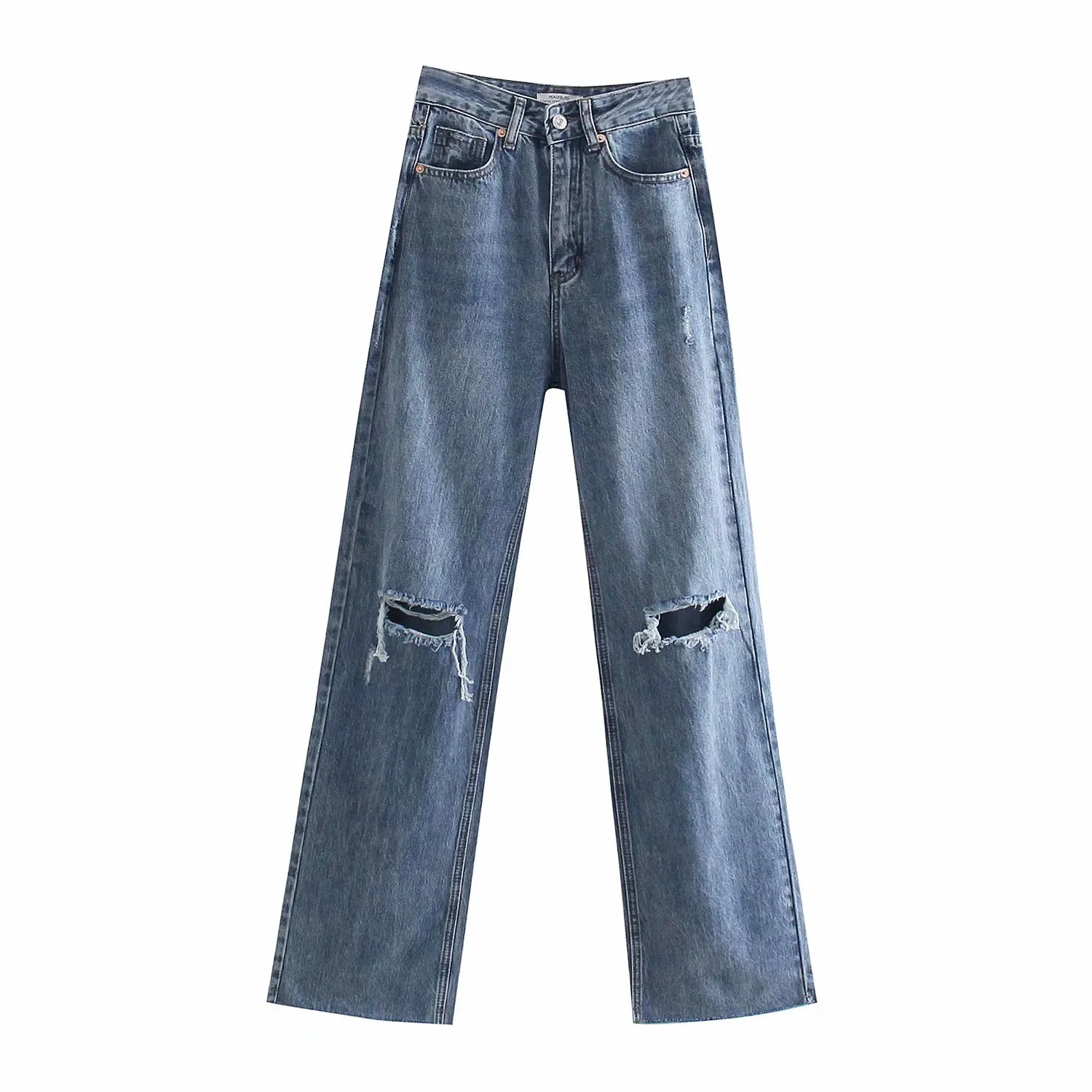 Kvinnor Jeans Black Blue Ripped Wide Leg Woman Sommar Hög Waisted Boyfriend Mom Streetwear Denim Trousers 210430