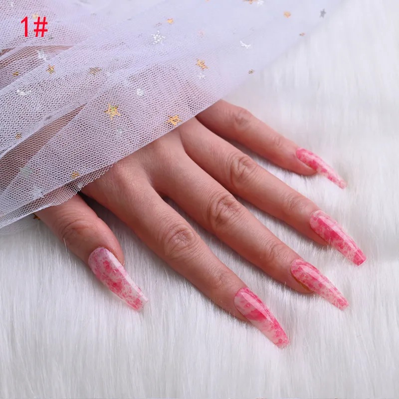24 stuks druk op ombre acrylnagels met ontwerp natuurlijke lange ballerina doodskist valse vingernagels volledige dekking nail art voor vrouwen en g6105459