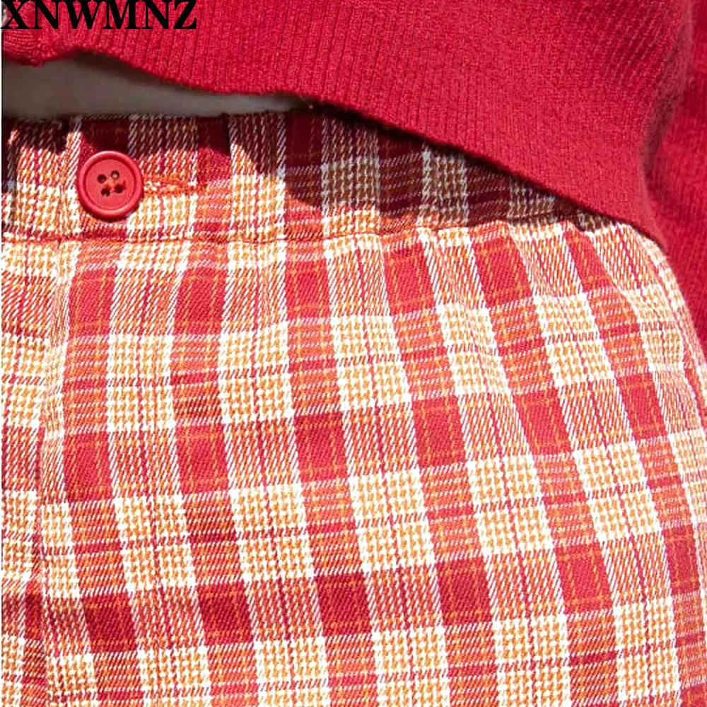 Red Checkered pants woman high waist wide leg ins plaid summer women's vertical casual long 210510