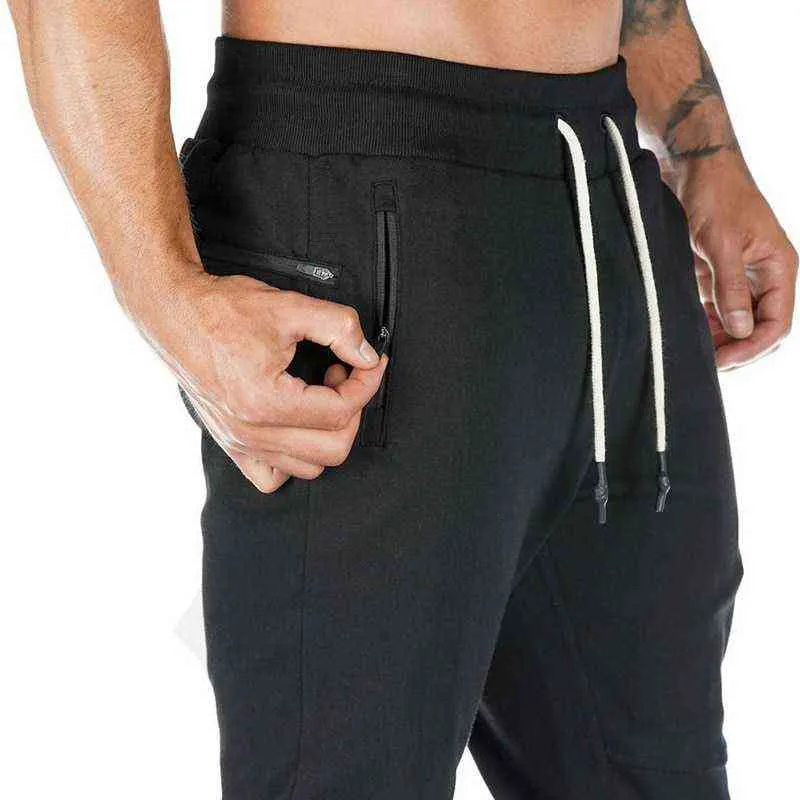 2021 Men Sportswear Drawstring Waist Sports Trousers Gym Joggers Pants Zipper Pockets Sweatpants Track Pants Running H1223