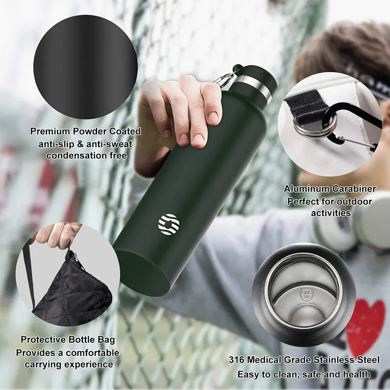 FJbottle Thermos Thermos Thermos in acciaio inossidabile 18/10, bottiglia d'acqua di grande capacità, adatta sport, escursioni, viaggi e fitness