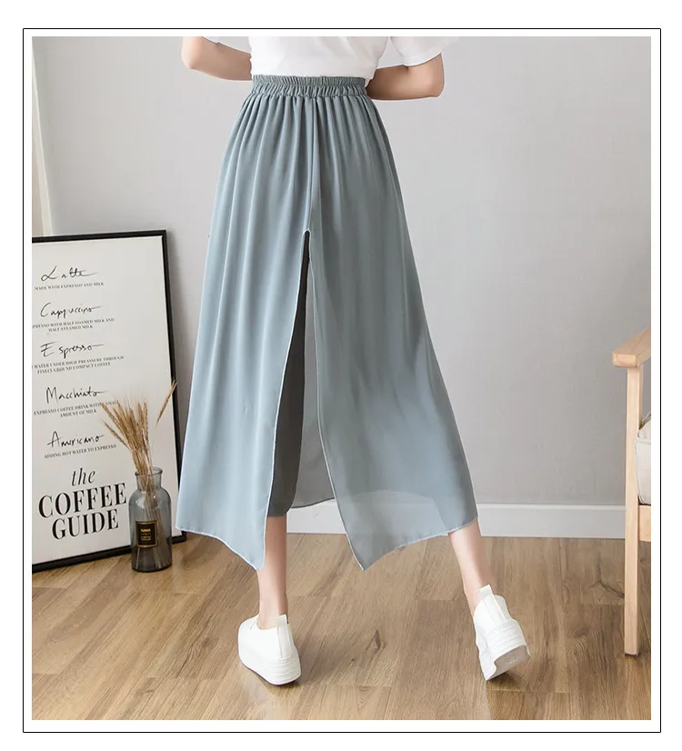 Frauen Chiffon Kleid Hosen Hohe Qualität Koreanische Frühling Sommer Breite Bein Frauen Casual Lose Taille Hosen 210428