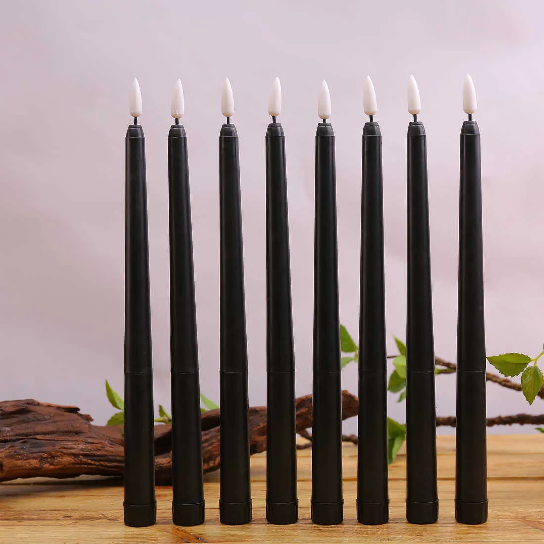 8 peças Bateria de luz sem chamas de chama de chama preto Operado por bateria LED de Natal Votas Votivas 28 cm de longa Candlesticks falsos para casamento H5689324