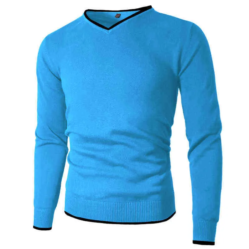 M-5XL Uomo Maglioni Pullover Primavera Cotone Scollo a V Solid Slim Maglione Maglioni Autunno Maschile Maglieria Uomo Plus Size Stile semplice 211109