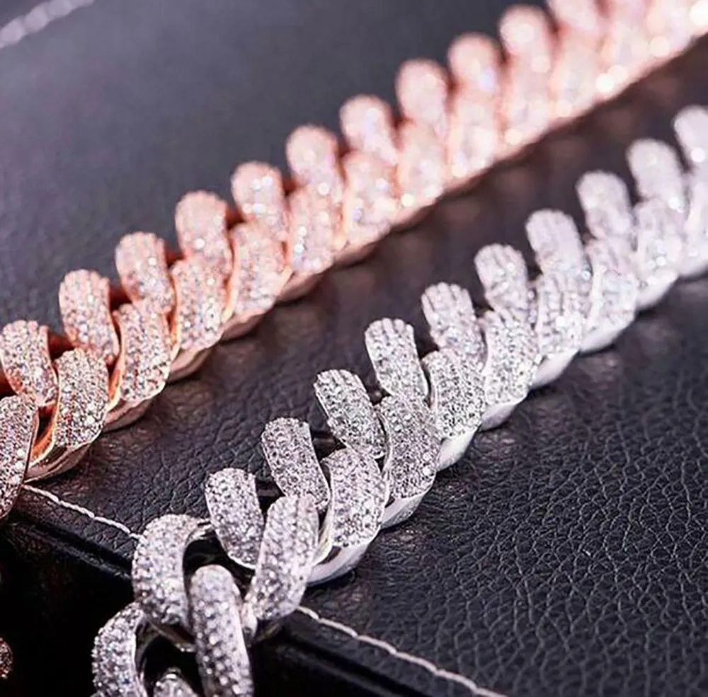 20 mm lodowany link łańcuchowy łańcuch kubański 14K biały złoto plastowany 2 rzędowy diamentowa biżuteria z cyrkonią 16 cali.