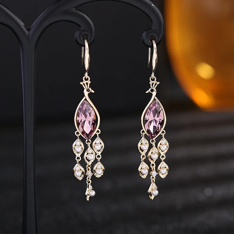 Women Fashion Blue Crystal Tassel Earring Brand Design Wedding Party Luxury Bridal Dangler Statement Earrings Jewelry