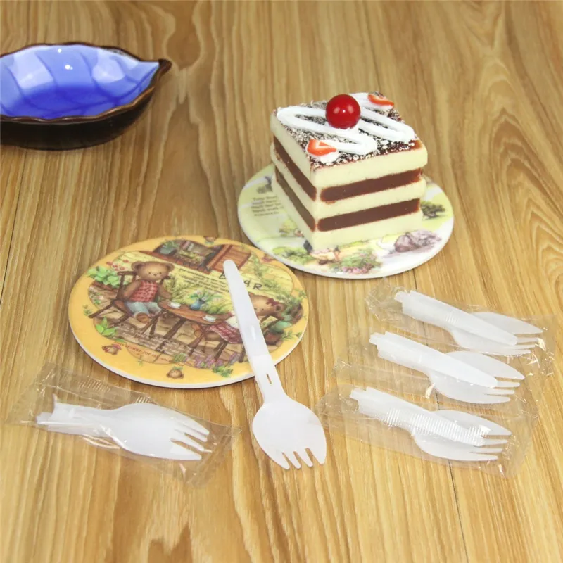 Lot OPP Packing Disposable Plastic Scoop Folding Fork Spoon Dessert Salad Spoon Ice Sream Fork Scoop Whole7354950