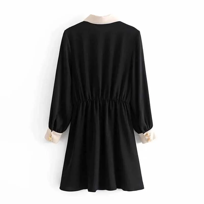Za vrouwen jurk lange mouw preppy stijl zoete eenvoudige geplooide stijlvolle slanke dagelijkse straatkleding hoge taille zwart shirt rok 210602