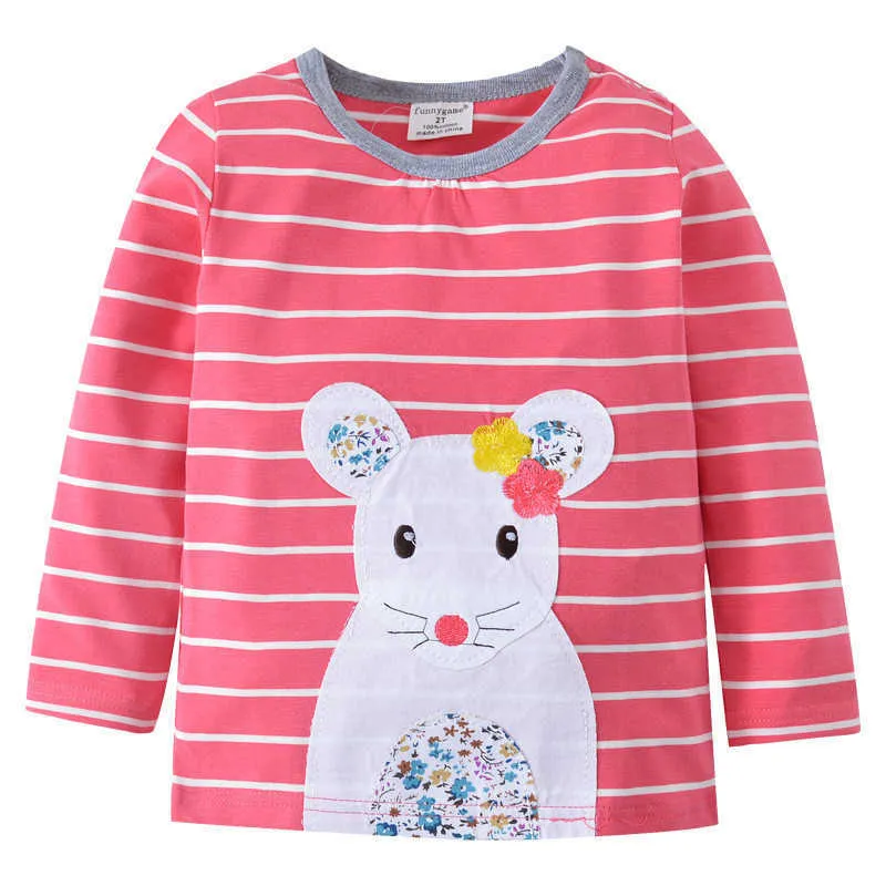 Jumping Meters Automne Printemps Souris Filles T-shirts Coton Stripe Mignon Enfants À Manches Longues Mode Enfants Ops Blouse 210529