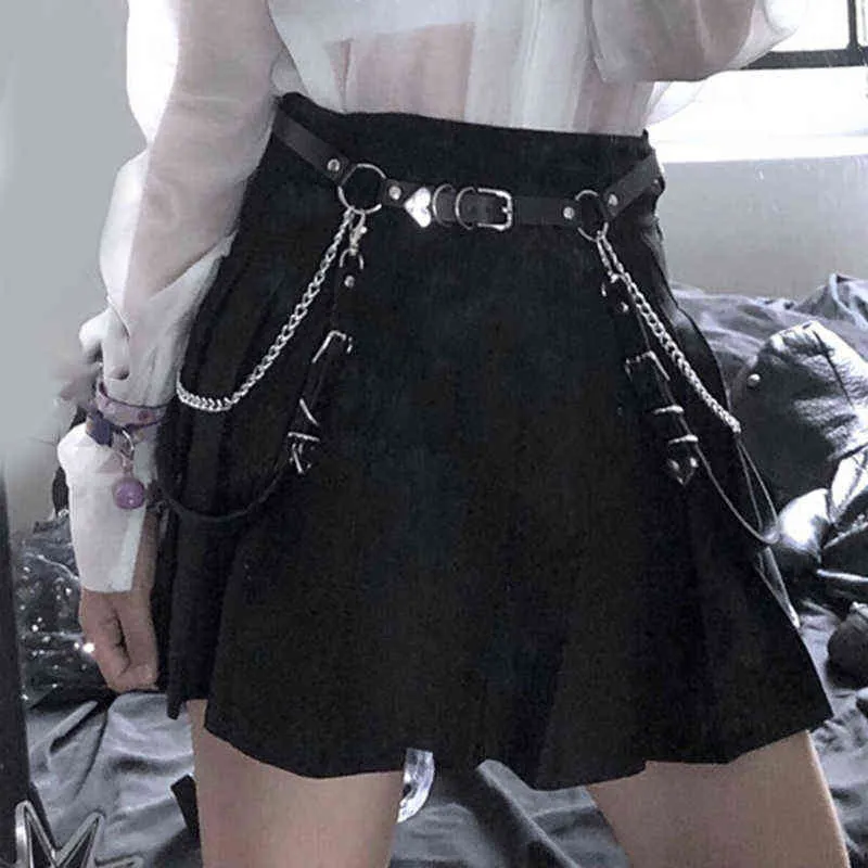 Women Skirt Belt Female Pu Leather Hiphop Rock Nightclub Sexy Jeans Dress Heart Punk Belt With Metal Waist Chain G220301
