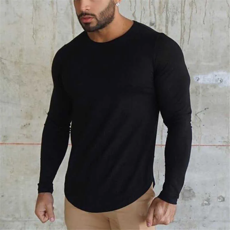 Abbigliamento di marca Palestre T-shirt attillata T-shirt fitness uomo homme T-shirt manica lunga Silm Fit T-shirt uomo slim fit Autunno 210629