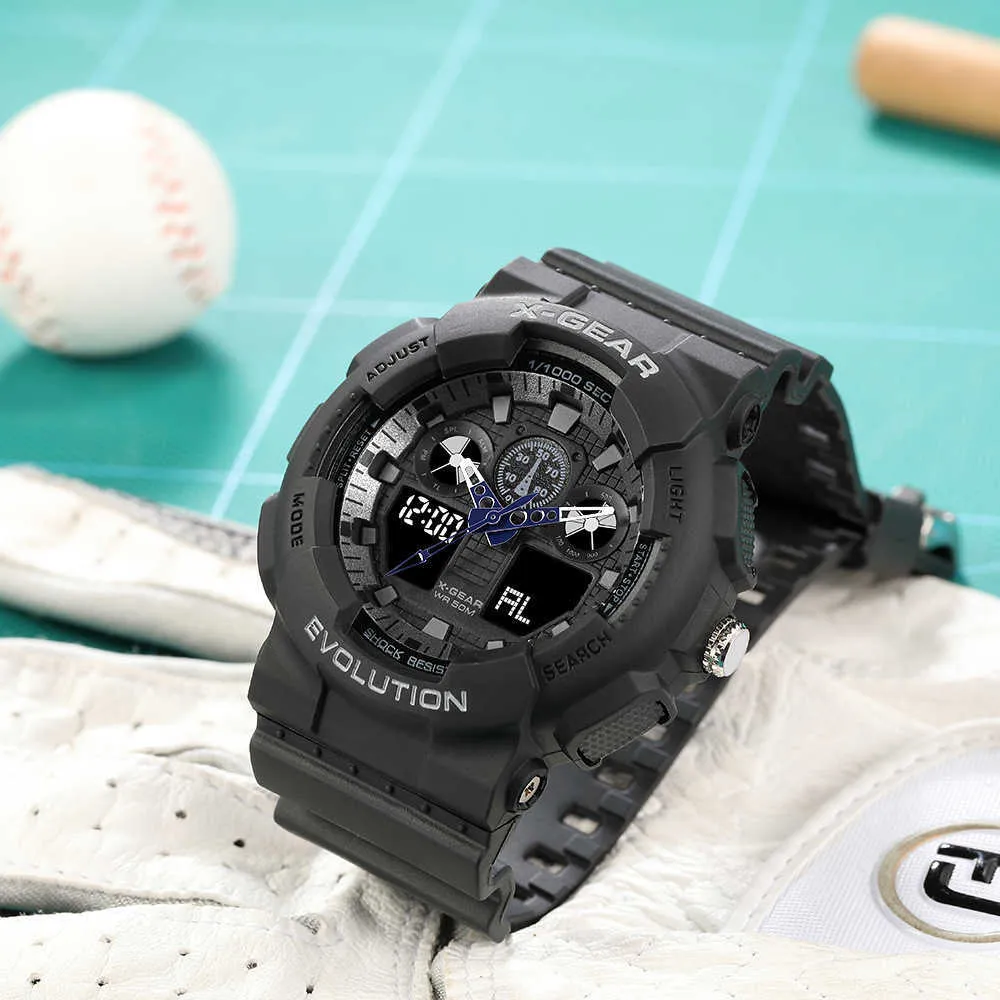 럭셔리 패션 남성 Gshock 시계 G Shok 스테인리스 스틸 스포츠 크로노 그래프 방수 충격 다기능 아날로그 디지털 시계 H1240F