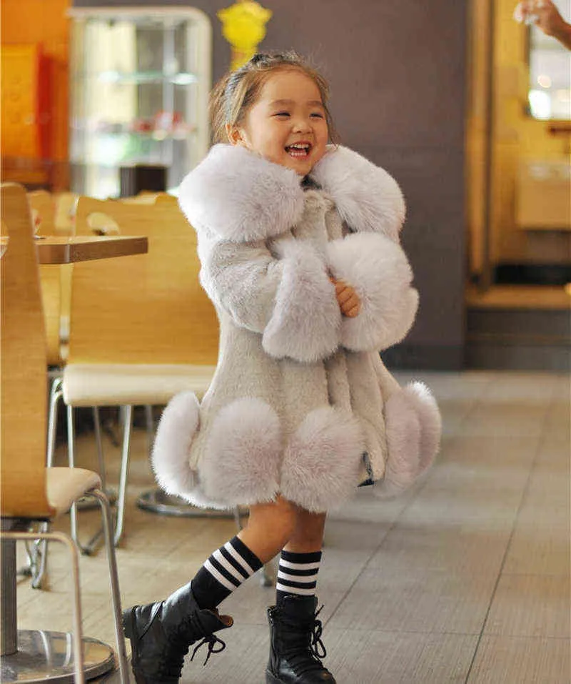 Winterjas Kids Girl Parkas Leuke Warm Bruiloft Faux Bontjas voor S Kinderkleding Zachte Party Babyjassen 211027