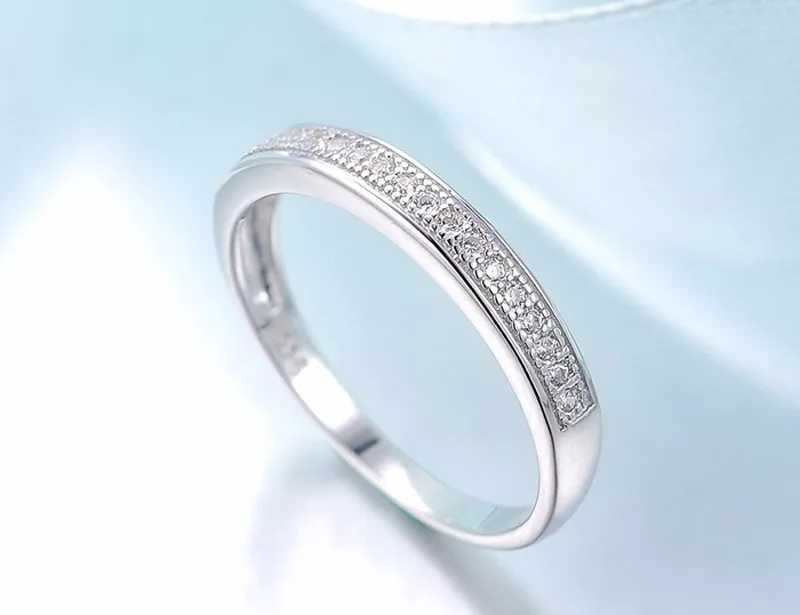 Femmes Anneau de fiançailles Small Zirconia Diamond Half Eternity Wedding Band Solid 925 STERLING Silver Promise Anniversary Anniversary Rings R012 297U