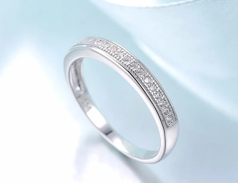 Kobiety pierścionek zaręczynowy Mały cyrkonia Diamond Half Etenity Wedding Płyta Solid 925 Srebrny Srebrny Obietnica rocznicowy R012274E