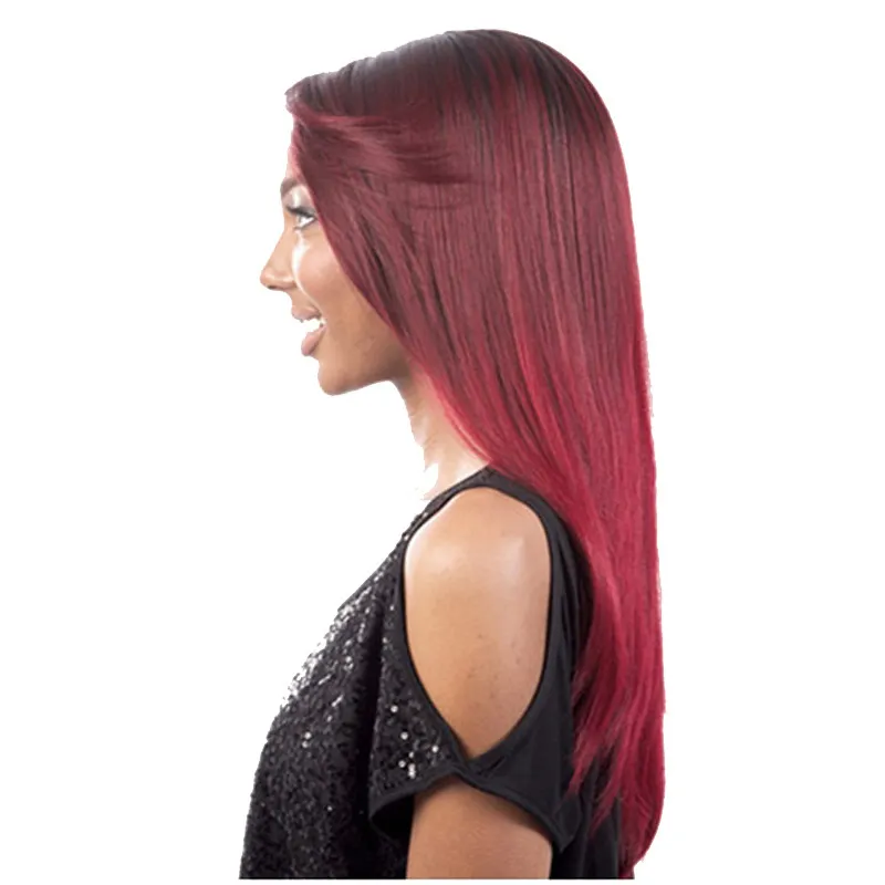 Bourgogne Styles Droite Perruque Synthétique Partie Latérale Simulation Perruques de Cheveux Humains Postiches Pour Les Femmes Noires Perruques K42