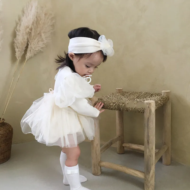 Bebê Bodysuit Nascido Princesa Vestido para 1ª Festa de Aniversário Casamento Infantil Roupas Batismo 220211