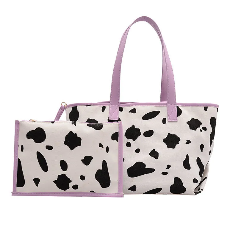 Покупки высококачественный большой сумка для женщин 2021 новый онлайн-влиятельный эффект моды коров шаблон холст сумка универсальная большая емкость магазинная сумка Fashi