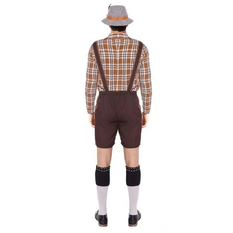 Tyskland Oktoberfest öl man lederhosen kostym halloween bavarian karneval fest cosplay suspenders shorts shirt hatt set x0909