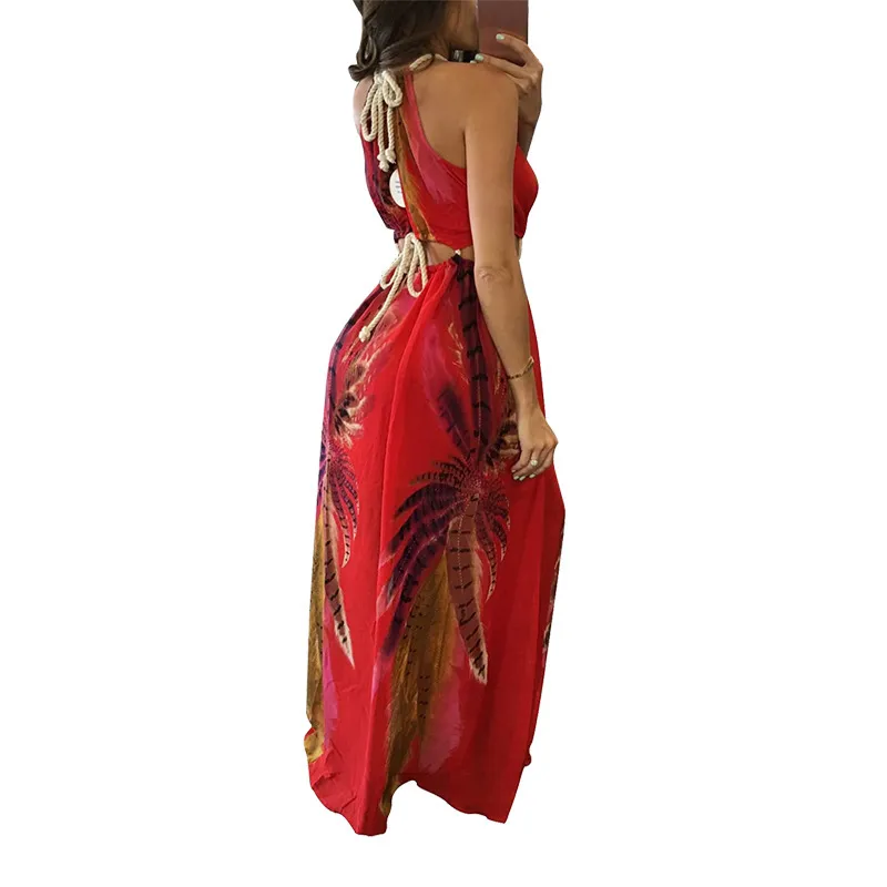 Women Dress Printed Bohemia Sexy Long Print Floral Maxi es Halter Hollow Out Split Beach es Summer 210524