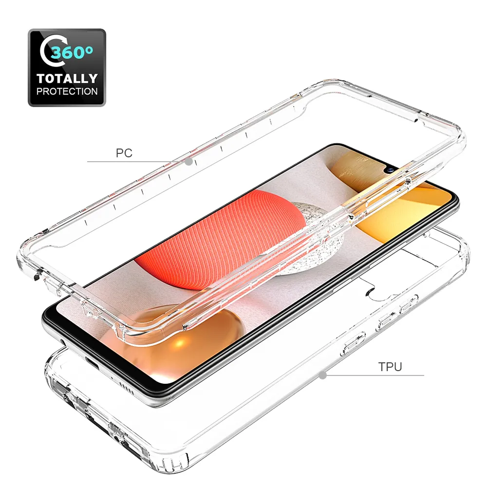 2 in 1 Rugged Armor Shockproof Case voor Samsung Galaxy A42 5G Antislip Zachte TPU Bumper Harde PC Transparante Acryl Back Cover