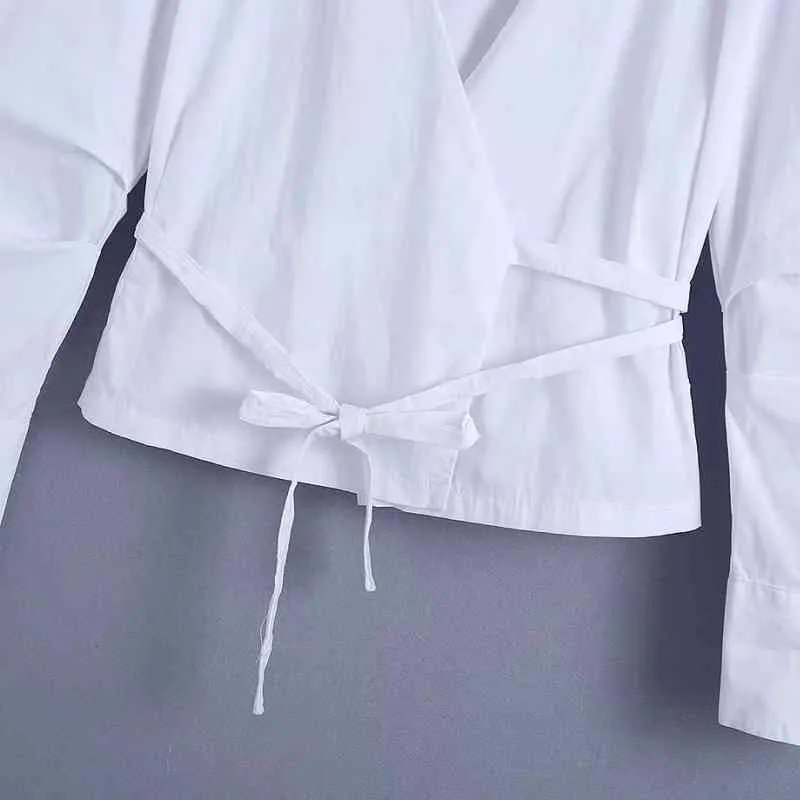 Mode kvinnor kors v nacke wrap skjorta kvinnlig vit långärmad blus avslappnad dam lösa toppar blusas s8750 210430