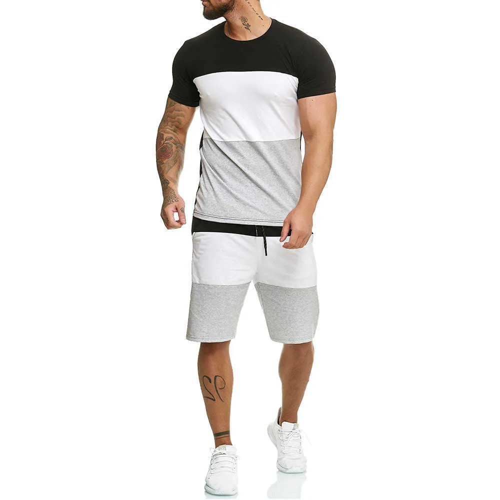 Vêtements pour hommes été Patchwork survêtement à manches courtes 2 pièces vêtements d'entraînement de sport hommes Shorts ensemble t-shirt et ensemble de shorts 210722