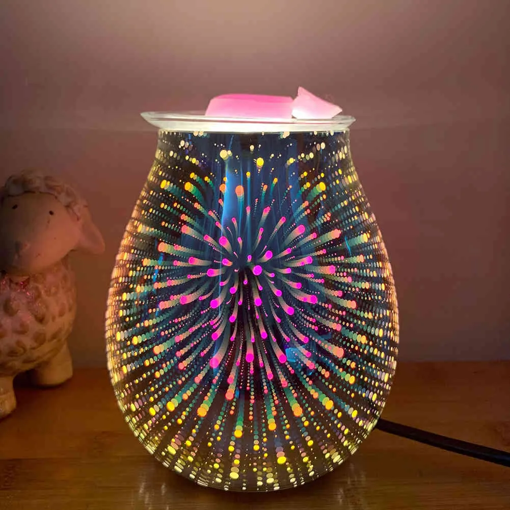 전기 양초 따뜻한 예술 불꽃 놀이 유리 향기 오일 타르트 3D 효과 야간 조명 향기 아로마 장식 램프 332E