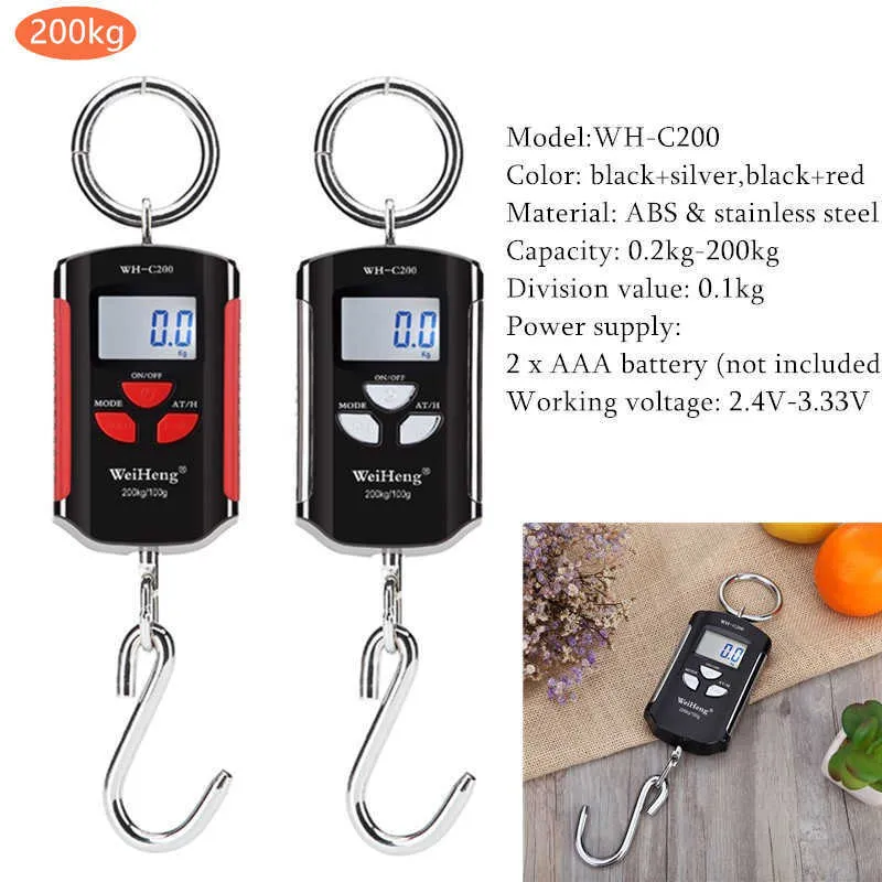 Crane Scale Weight 300kg 150kg/50g 200kg/100g 500kg/100g Heavy Duty Hanging Hook Scales Portable Digital Stainless Steel 40%off 210927