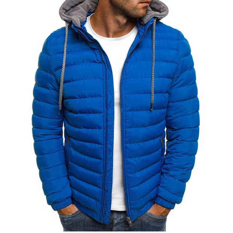 Män Vinter Parkas Mode Solid Hooded Cotton Coat Jacka Casual Warm Clothes Mens Overcoat Streetwear Puffer Jacket 211110