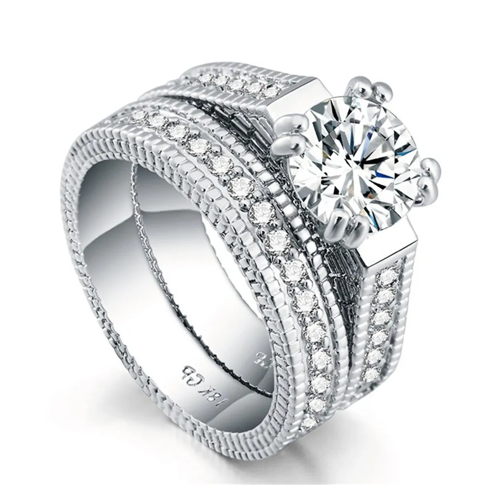 Bonnes de fiançailles de mariage ornées de cristaux de Rovski Finger Ring Set Bride Party Bijoux Cadeaux -6069578803