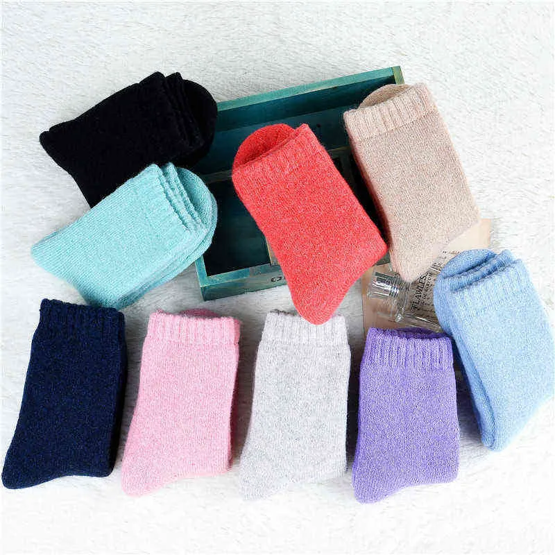 3 Paar Winter Dicke Kaninchenwolle Socken Damen Winter Tube Frottee Socken einfarbig Damen super dicke warme Schneesocken 211221