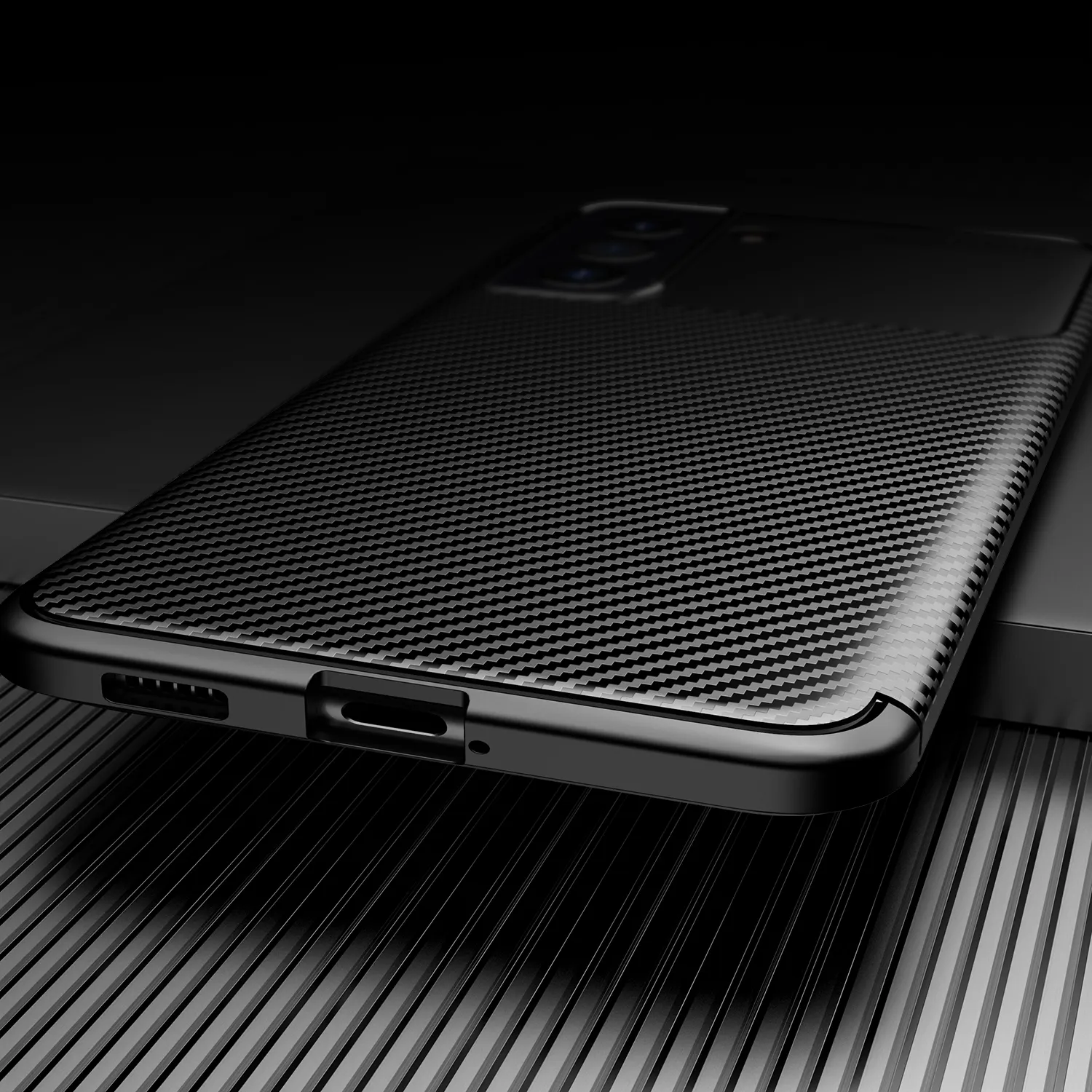 Fundas de lujo de fibra de carbono a prueba de golpes para Samsung Galaxy S21 FE 5G, funda protectora trasera de parachoques de silicona suave de TPU, Fundas