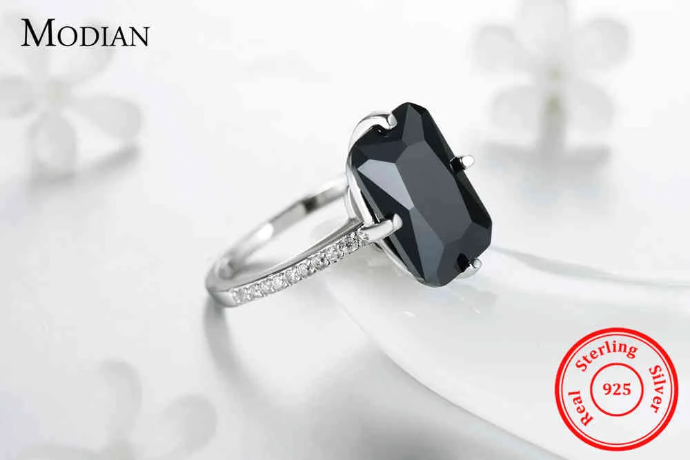 Modian de alta qualidade Solid 925 Sterling Ring for Women Fashion Black Crystal Luxury Party Jewelry Finger Silver Rings ANEL4670229