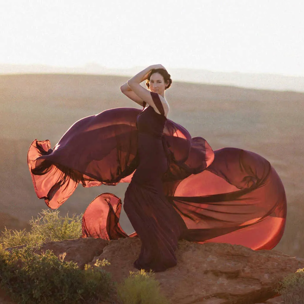 Zwangere jurk nieuwe moederschap fotografie rekwisieten voor het fotograferen van foto zwangerschap kleding katoen + chiffon off schouder halve cirkel gown x0902