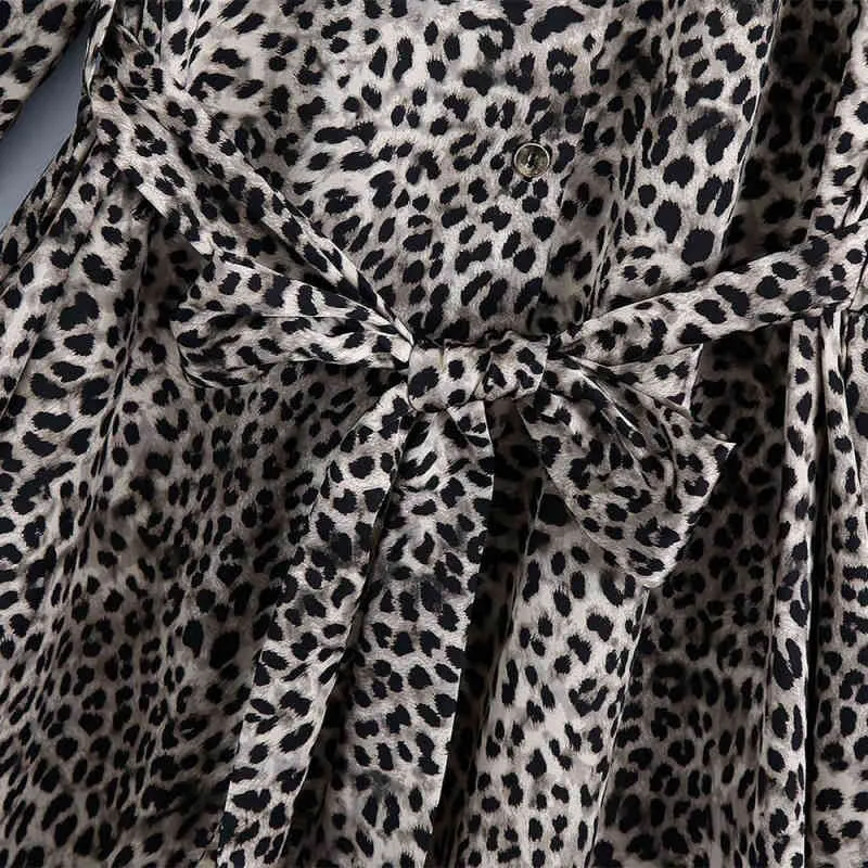 Vintage Frau Slim Leopard Satin Schärpen Kleid Frühling Mode Damen Print Lange es Weibliche Elegante Schlitz Party 210515