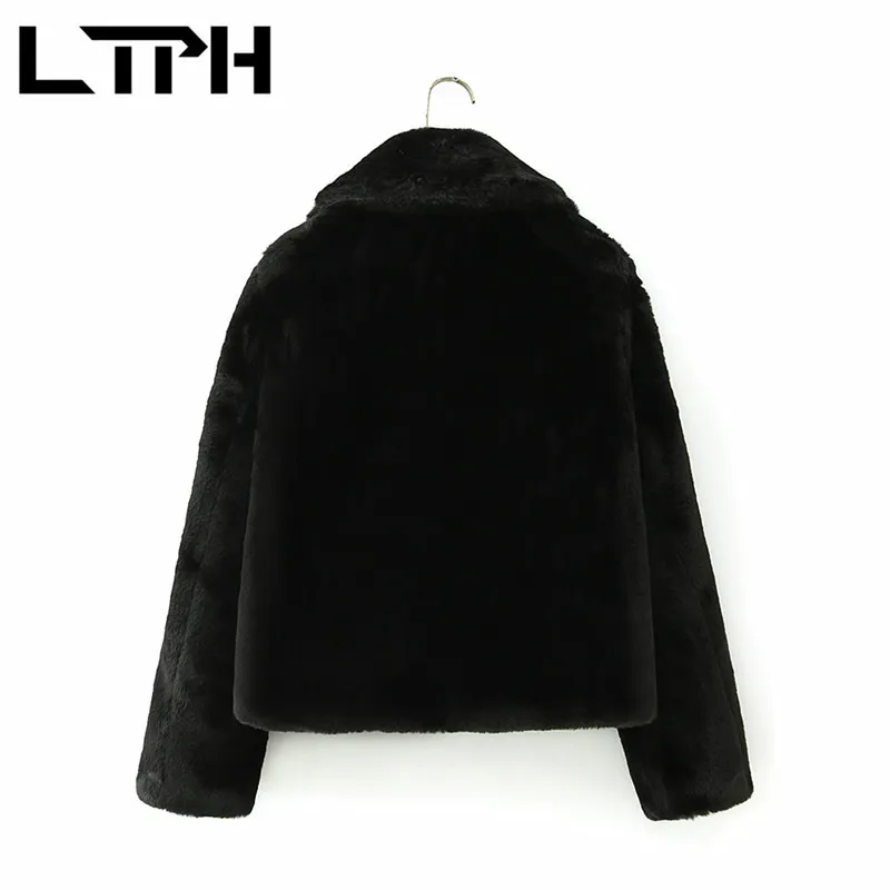 高品質の韓国のエレガントなフェイクの毛皮のコート女性のファッションシンプルな黒い緩いジャケット厚さの暖かいwastwear冬210427