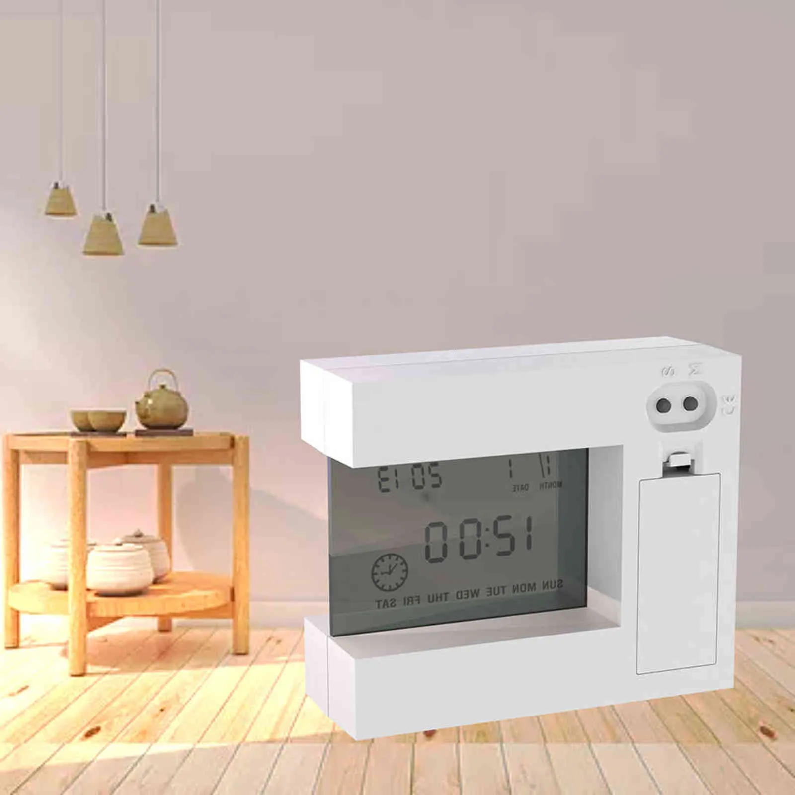 Sveglia digitale da tavolo LCD bianca con calendario, temperatura, timer, moderno orologio elettrico da camera da letto, alimentato a batteria, la casa 211112
