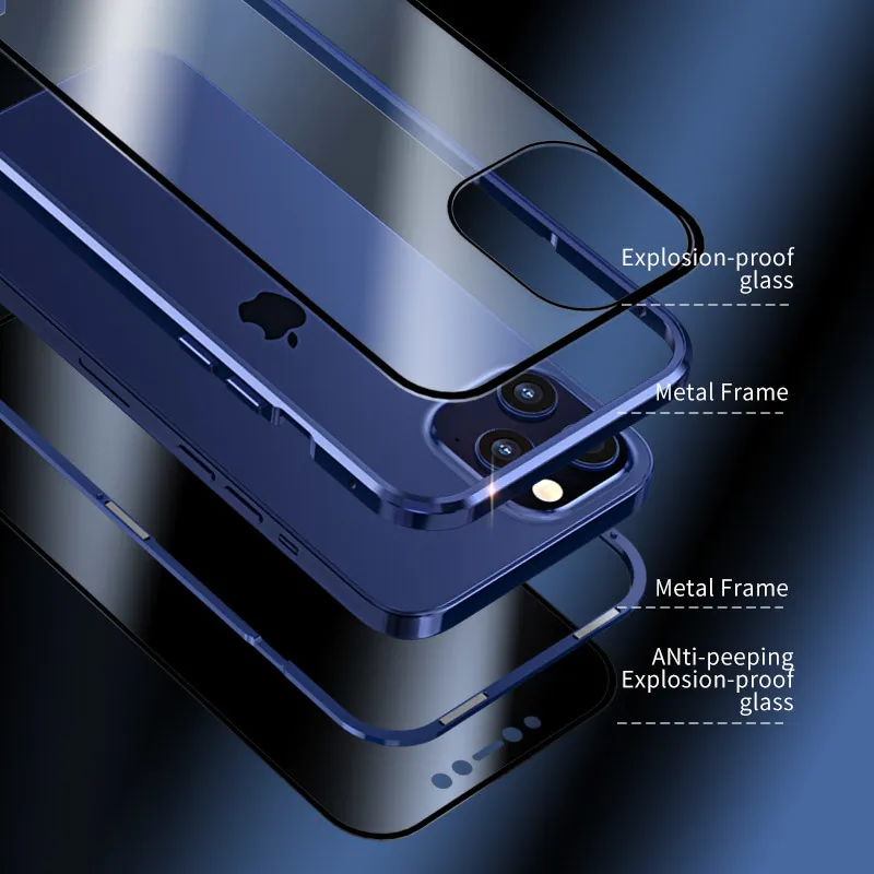 360 Full-Protection Magnetic 11 12 PRO XS MAX XR 7 8 6S Plus SE Dubbelzijdige Glas Metalen Adsorption Privacy Case