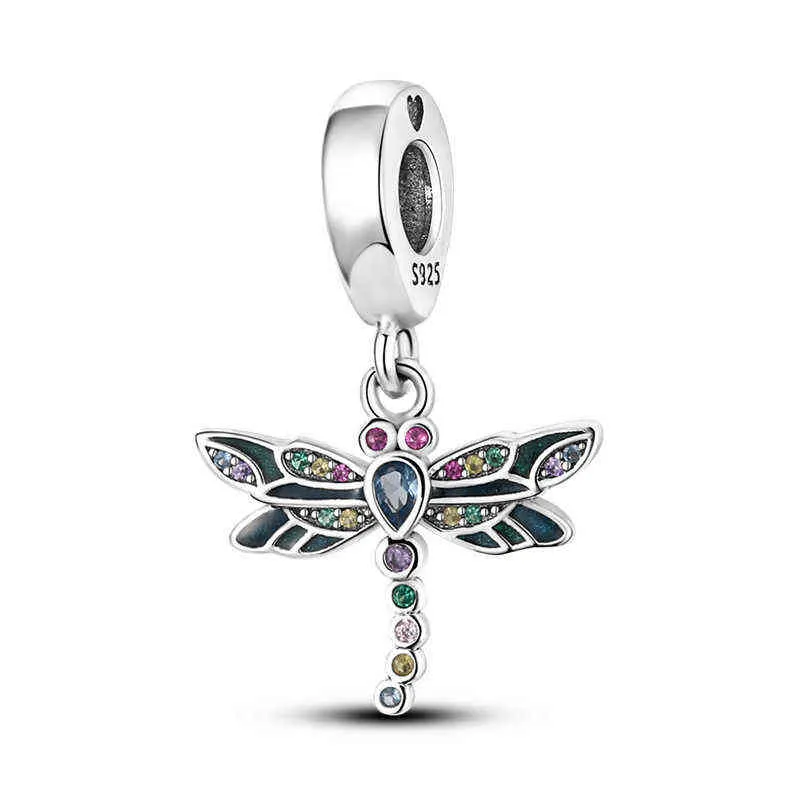 Plata Charms of Ley 925 Fit originale Collana Bracciale originale Colorful Dragonfly Ciondoli perle perle donne gioielli 287t2941957