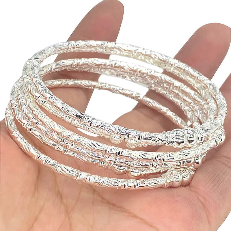 4 stks 24k Ethiopië Afrika Dubai Gouden ballen banglesbracelet voor vrouwen armband goud kleur fijne sieraden eenvoudige stijl geschenk Q0719