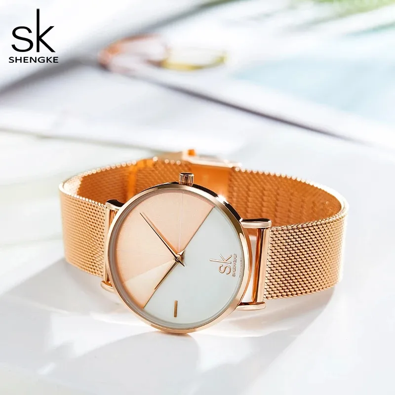 Shengke SK Women Branslet Watch Zestaw skórzany zegarek zegarek Vintage Lady Watch Nieregularny zegar Mjer Bayan Kol Saati Montre Feminino274W