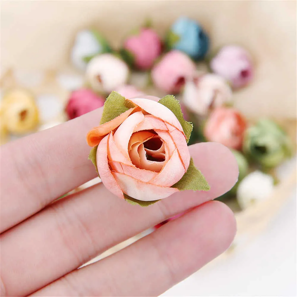 Vintage Konstgjorda Silk Rose Tea Knoppar Blommor Bud DIY Hantverk Bröllopsrum Inredning Julfest Nyårs dekorationer Y0630